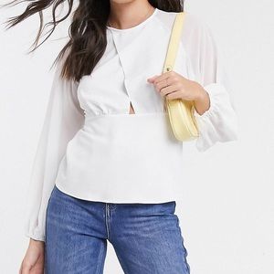 ASOS DESIGN satin top with cut out sheer sleeves